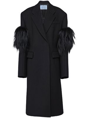 Prada faux-fur detail double-breasted coat - Black