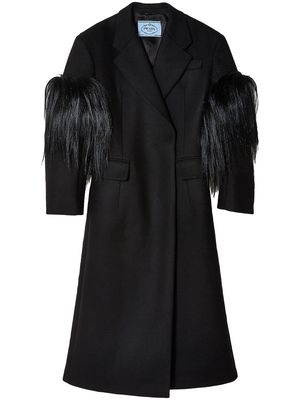 Prada faux-fur trim coat - Black