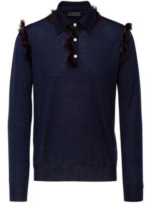 Prada faux shearling-lining cashmere jumper - Blue