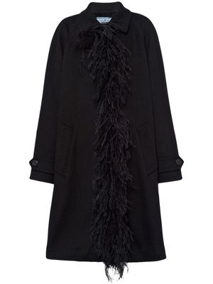 Prada feather-trim cashmere coat - Black