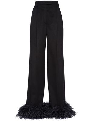 Prada feather-trim tailored wool trousers - Black