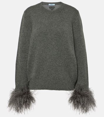 Prada Feather-trimmed cashmere sweater