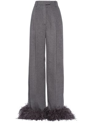 Prada feather-trimmed cashmere trousers - Grey