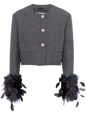 Prada feather-trimmed wool jacket - Grey