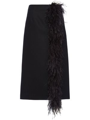 Prada feather-trimmed wool midi skirt - Black