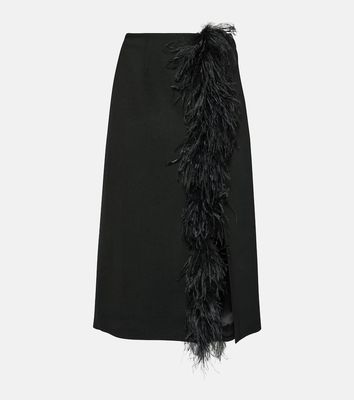 Prada Feather-trimmed wool midi skirt
