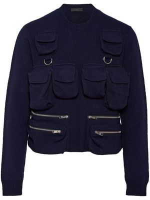 Prada flap-pocket shetland wool jumper - Blue