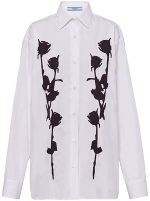 Prada floral-appliqué poplin shirt - White
