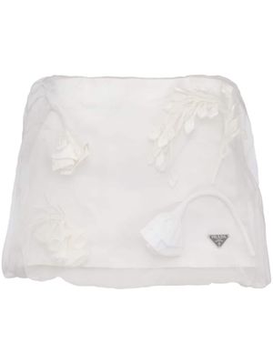 Prada floral-appliqué silk miniskirt - White