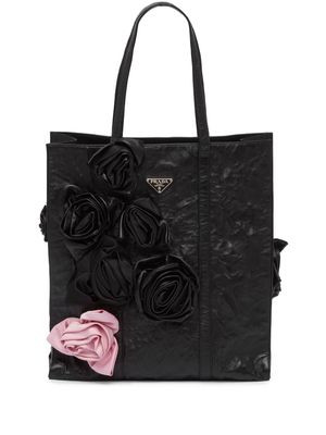 Prada floral appliqué tote bag - Black