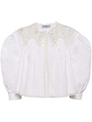 Prada floral-embroidered lace cotton top - White