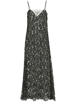 Prada floral-embroidered lace midi dress - Black