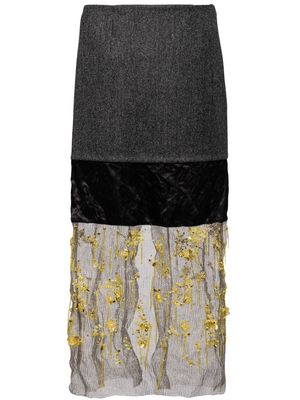 Prada floral-embroidered midi skirt - Black