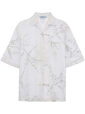 Prada floral-embroidered short-sleeved sheer shirt - White