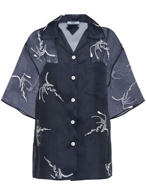 Prada floral-embroidery silk organza shirt - Blue