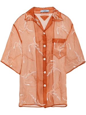 Prada floral-embroidery silk organza shirt - Orange