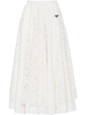 Prada floral-lace cotton midi skirt - White