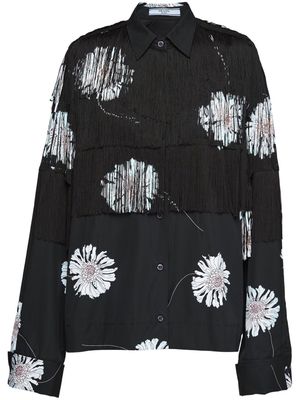 Prada floral-print fringed cotton shirt - Black