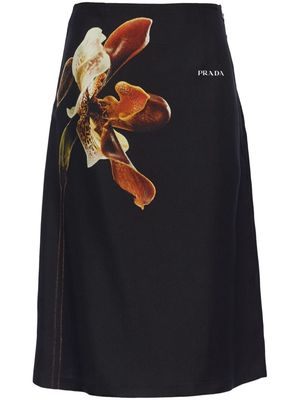 Prada floral-print silk midi skirt - Black