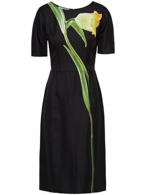 Prada floral-print silk twill dress - Black