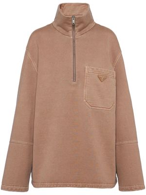Prada funnel-neck cotton sweatshirt - Brown