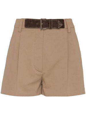 Prada Gabardine belted shorts - Brown