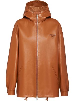 Prada hooded leather jacket - Brown