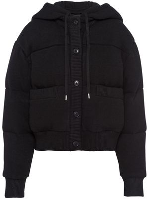 Prada hooded quilted ribbed-knit jacket - Black