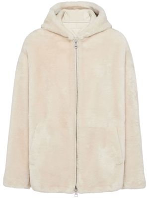 Prada hooded shearling jacket - Neutrals