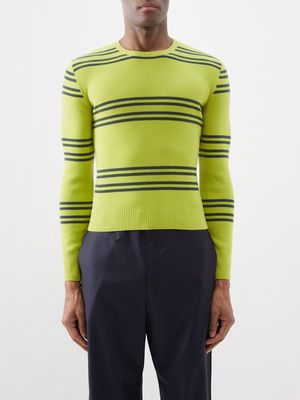 Prada - Horizontal-striped Wool Sweater - Mens - Lime Green