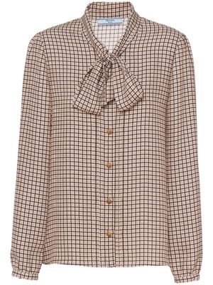 Prada houndstooth-pattern pussybow silk blouse - Neutrals