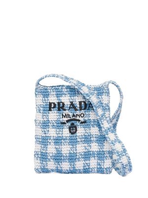 Prada houndstooth-pattern raffia shoulder bag - Blue