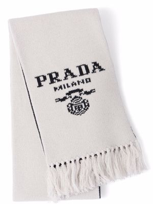 Prada intarsia-knit logo scarf - White