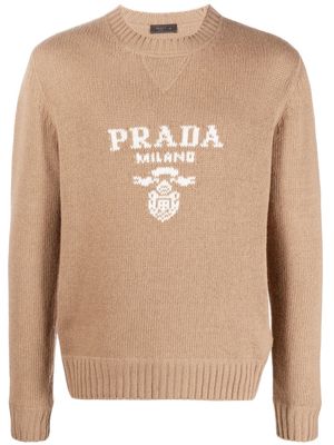 Prada intarsia-knit logo wool-blend jumper - Brown