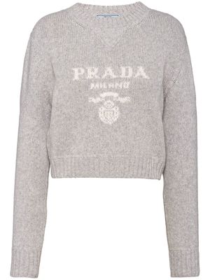 Prada intarsia-logo cropped cashmere jumper - Grey