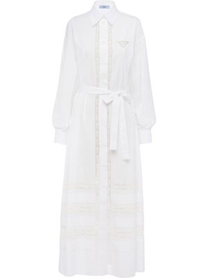 Prada lace-panel maxi shirtdress - White
