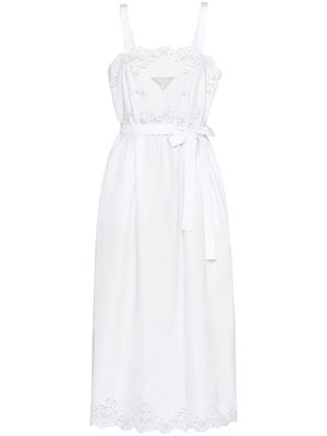Prada lace-trimmed cotton midi dress - White
