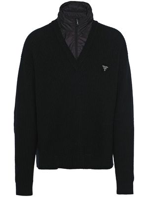 Prada layered rib-knit jumper - Black