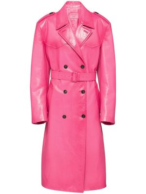 Prada leather double-breasted trench-coat - Pink