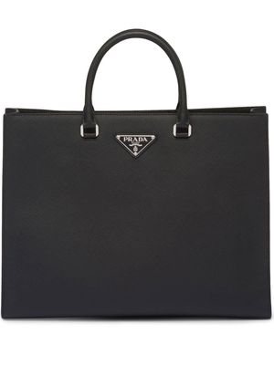 Prada leather logo-patch tote bag - Black