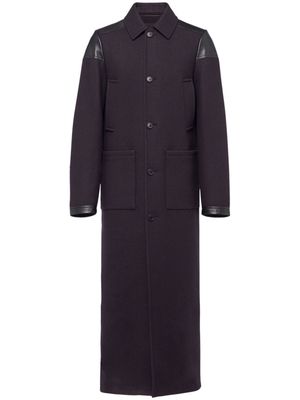Prada leather-trim wool maxi coat - Blue