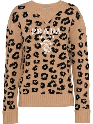 Prada leopard pattern crew neck jumper - Brown