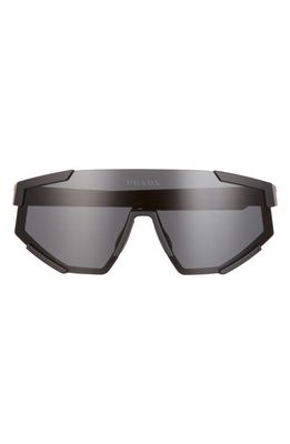 Prada Linea Rossa 157mm Shield Sunglasses in Black Rubber/Dark Grey