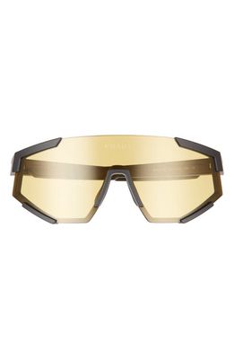 Prada Linea Rossa 157mm Shield Sunglasses in Black Rubber/Yellow