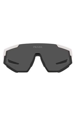 Prada Linea Rossa 157mm Shield Sunglasses in White Rubber/Dark Grey