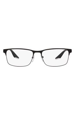 Prada Linea Rossa 55mm Rectangular Optical Glasses in Rubber Black