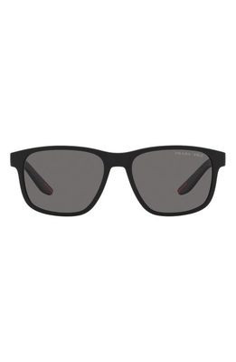 Prada Linea Rossa 56mm Polarized Pillow Sunglasses in Rubber Black