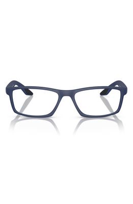 Prada Linea Rossa 56mm Rectangular Optical Glasses in Blue Rubber