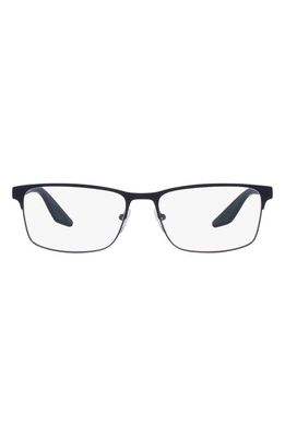 Prada Linea Rossa 57mm Rectangular Optical Glasses in Blue Rubber