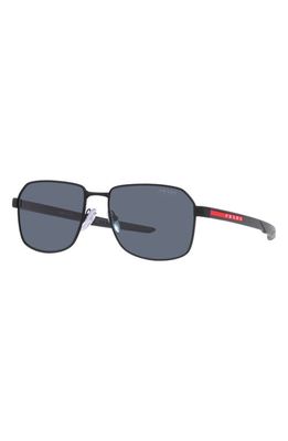 Prada Linea Rossa 57mm Rectangular Sunglasses in Rubber Black